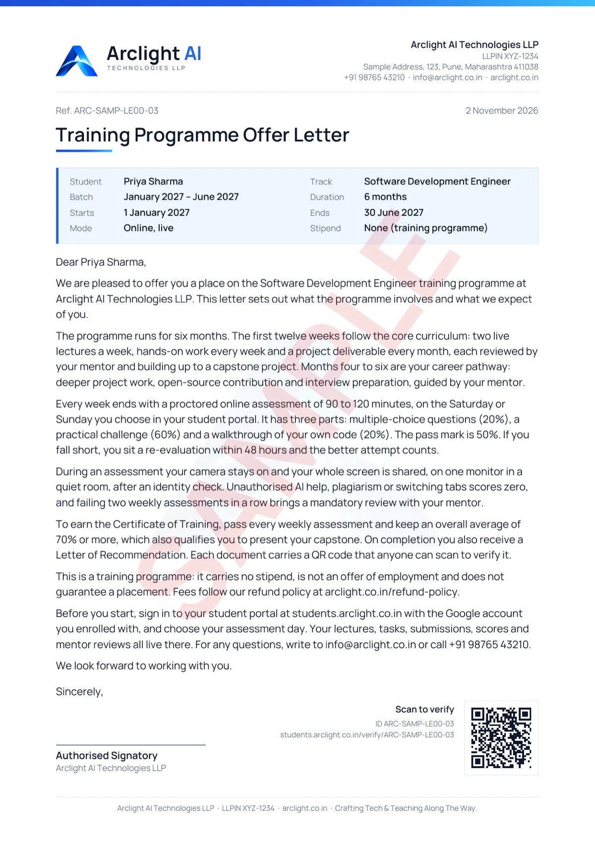 Sample offer letter